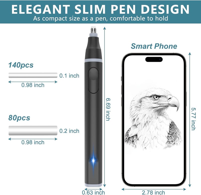 Foyucool Electric Eraser, USB C Rechargeable Pencil Eraser with 220 Eraser Refills, 2 Eraser Sizes, Comfort Grip Art Eraser for Drawing, Ideal for Artists, Students, Sketch, Engineers, Black - Image 3